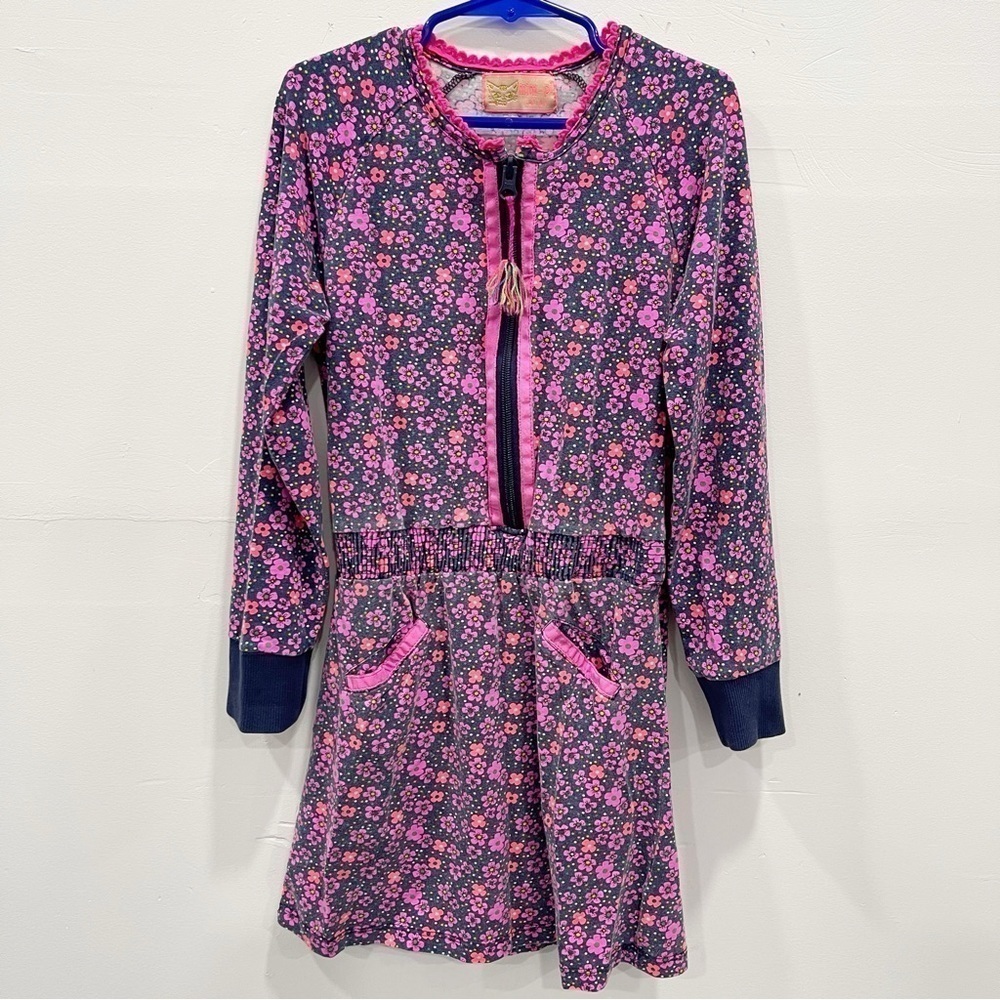 Mim-pi Long Sleeve Zip Front Printed Dress Pink Size 128 / 3y